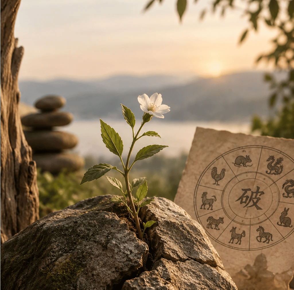 Simbolična ilustracija Rušenja u sopstvenoj natalnoj karti — Pacov i Petao u kineskoj astrologiji
